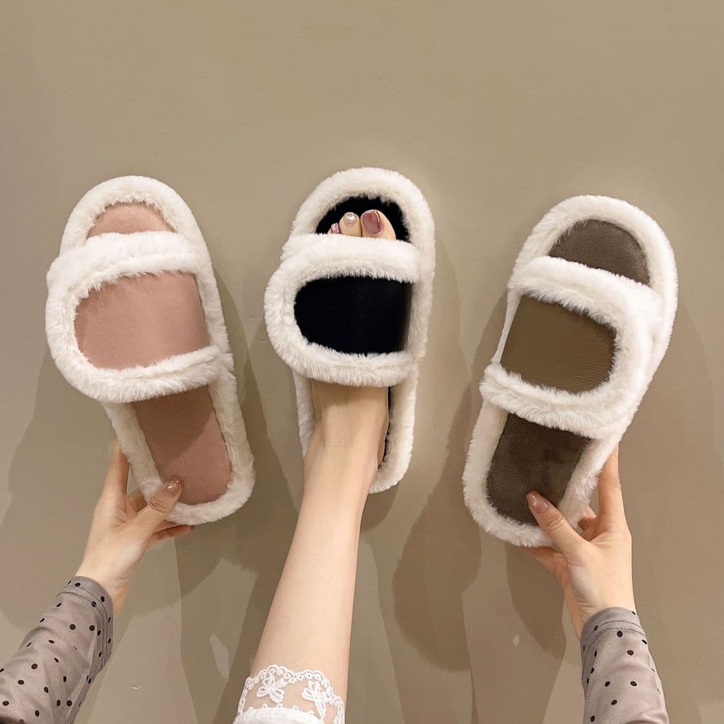 Comércio exterior novo estilo de couro do plutônio Velcro chinelos de pele feminino outono inverno casa moda pé grande a