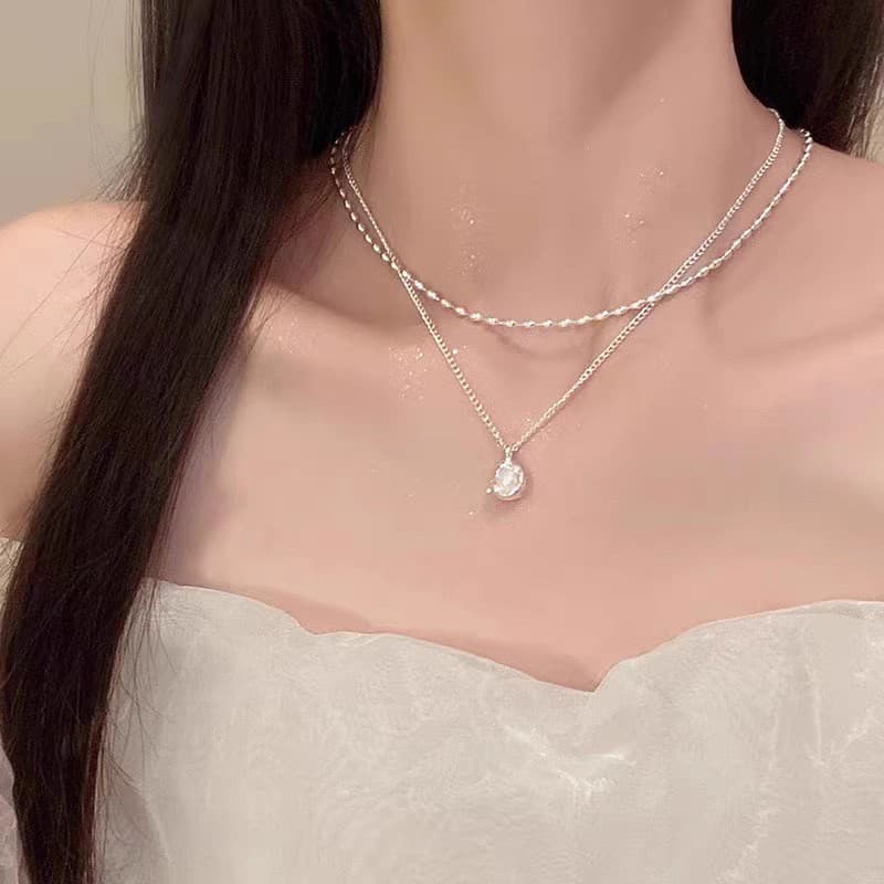 EmoPluto {Soft Mist} Colar com pingente de pérola empilhado e corrente de clavícula de nicho suave