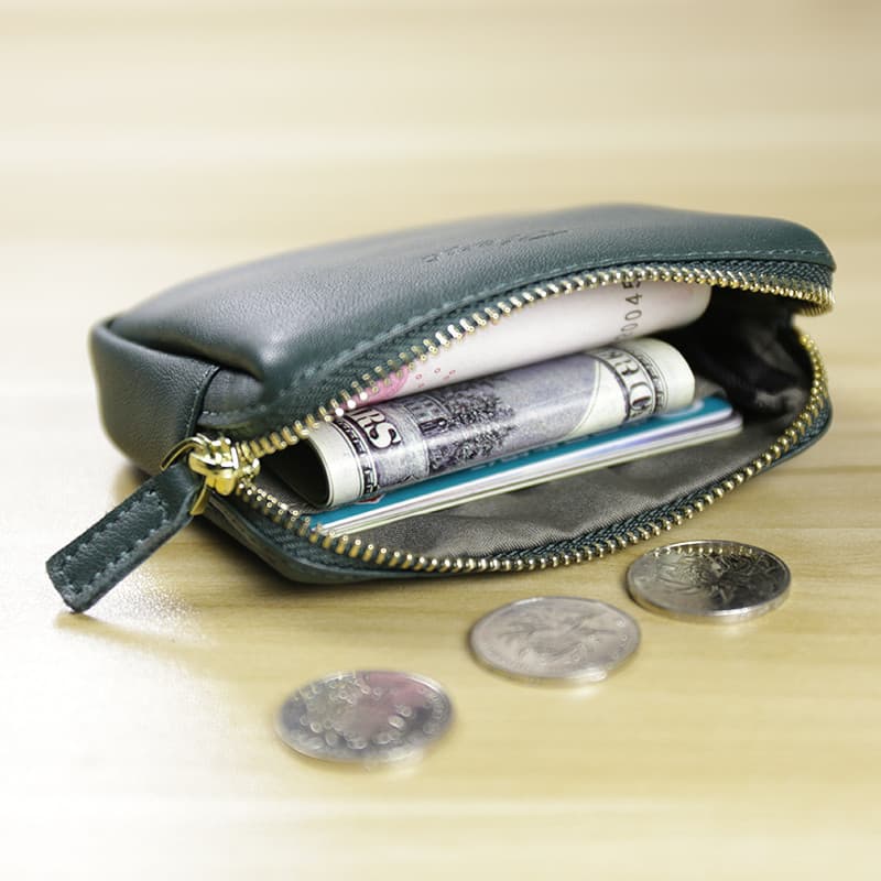 Japonês coreano Original bolsa de moedas de couro feminino artesanal zíper couro genuíno pequeno quadrado saco de moedas