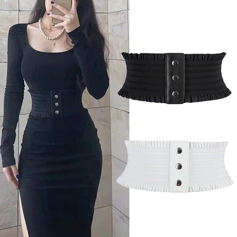 Moda Feminina Preto Elástico Cintura Larga Couro Cummerbund Senhoras Designer Sobretudo Cinto Para Mulher [ZA]