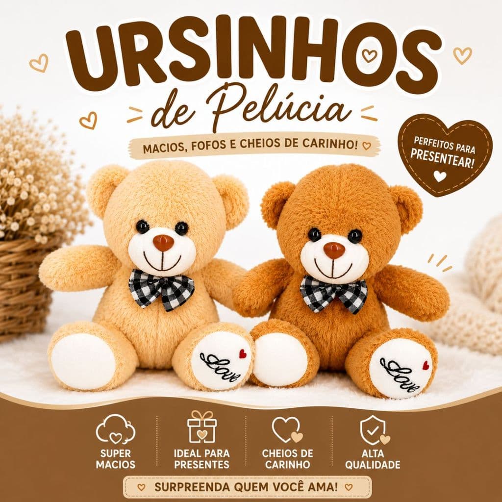 Urso de Pelúcia Dia dos Namorados Ursinho de Pelucia Para Cesta Presente Decoração