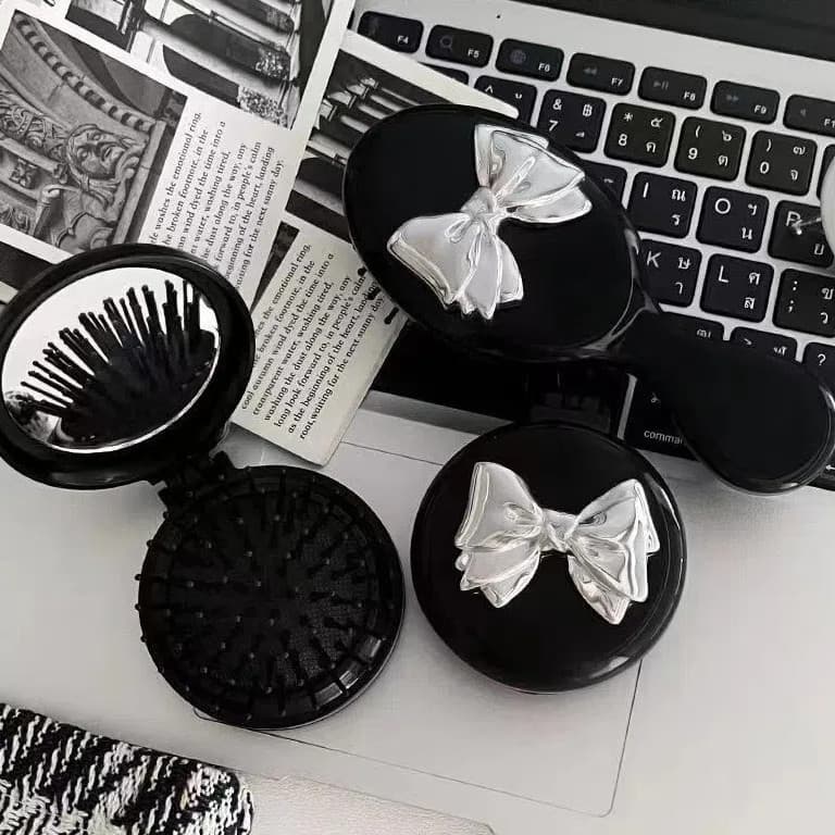 Exquisito Mini Pente Dobrável com Almofada de Ar e Espelho, Ferramenta Portátil de Massagem com Almofada de Ar para Esti