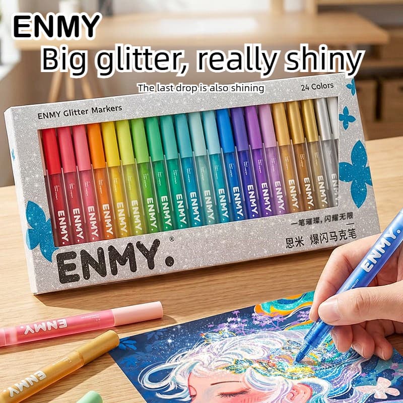 ENMY Marcadores De Cores Super Brilhantes , 24/12 , Com Válvula De Luz , Partículas Grandes , Glitter , Material De Arte