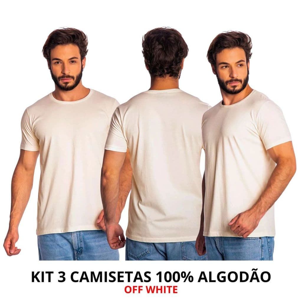 Kit 3 Camisas Masculina Lisa Algod茫o Premium