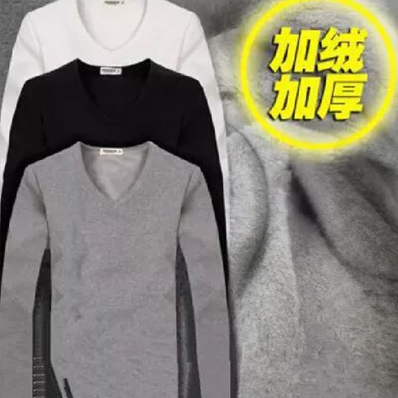 Inverno novo estilo de manga comprida camiseta masculina com decote em v Casual forro de lã quente camiseta masculina ca