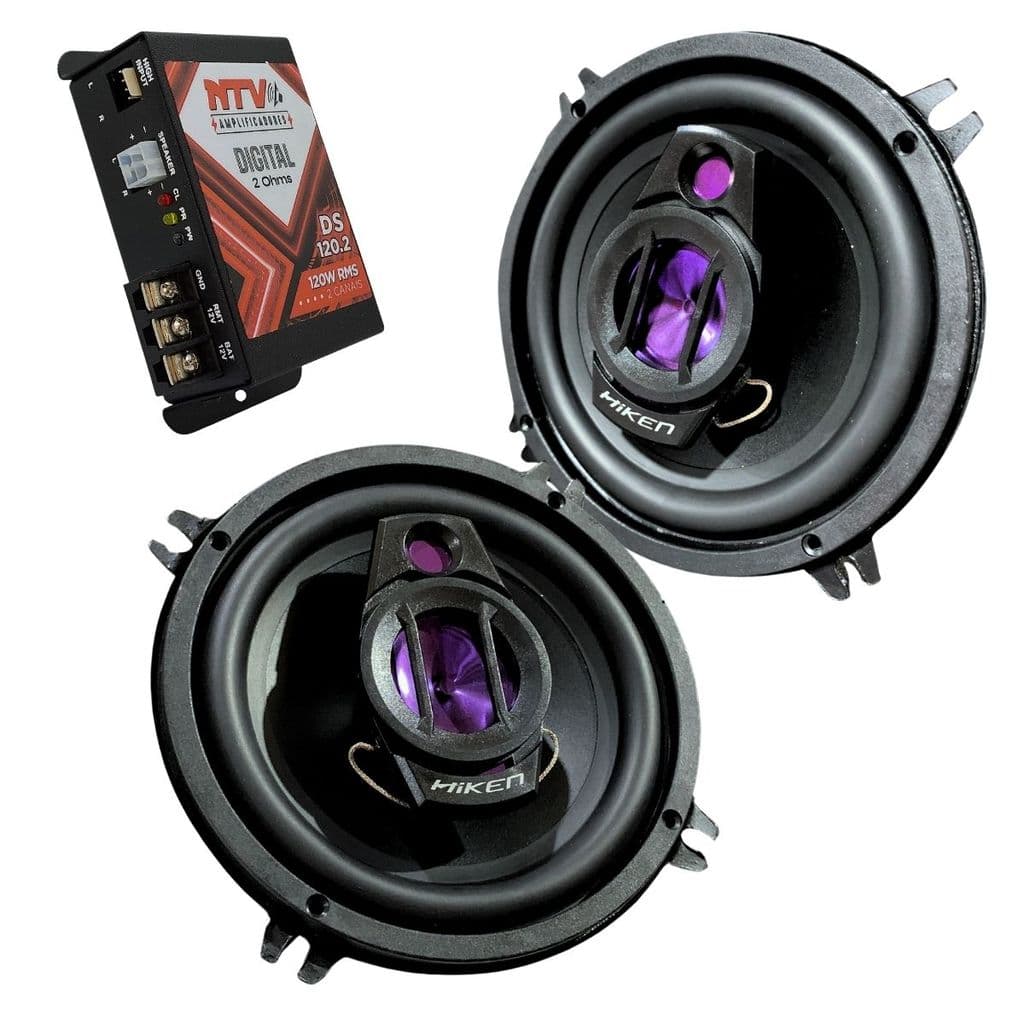KIT PAR ALTO FALANTE HIKEN TRIAXIAL 5 POLEGADAS COM MODULO SOM NTV 120W RMS SOM AUTOMOTIVO PORTA CARRO