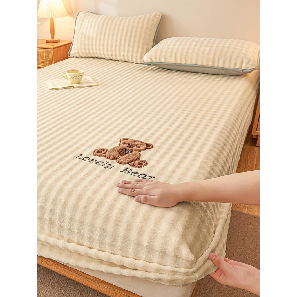 MUJI Lençol de lã de leite inverno quente pelúcia engrossado Coral velo colchão capa protetora conjunto de lençol único