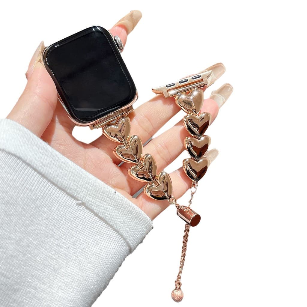 Pulseira de relógio feminina luxuosa com strass brilhante pérola Apple, pulseira de substituição de decoração de Metal e
