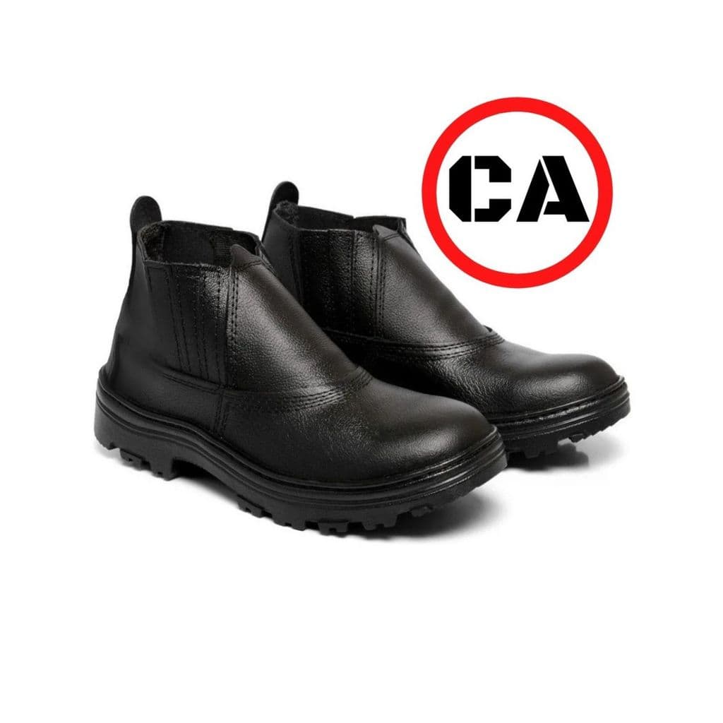 Botina de Segurança Masculina CA 31167 Couro Legítimo Elástico Lateral Solado Antiderrapante EPI Bota Trabalho Obra