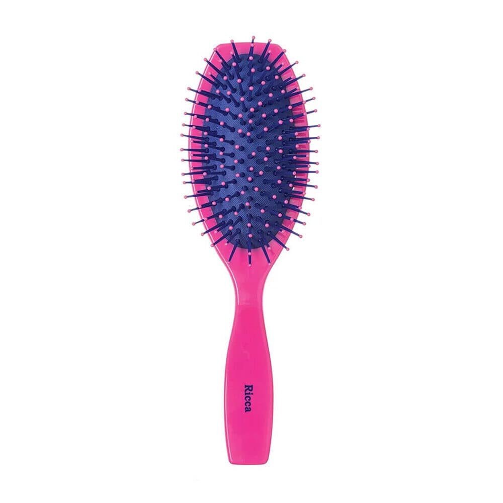 Escova de Cabelo Oval 21cm Rosa Pink Nylon Almofadada Ricca