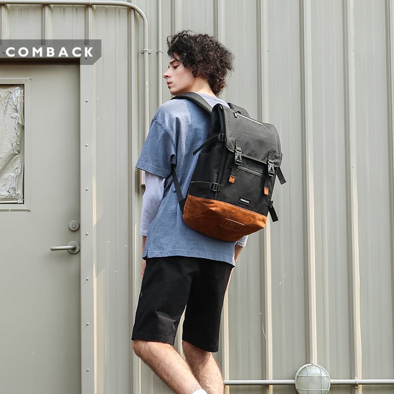 COMBACK Mochila masculina Casual com aba moda casal estudante mochila esportiva feminina mochila moderna