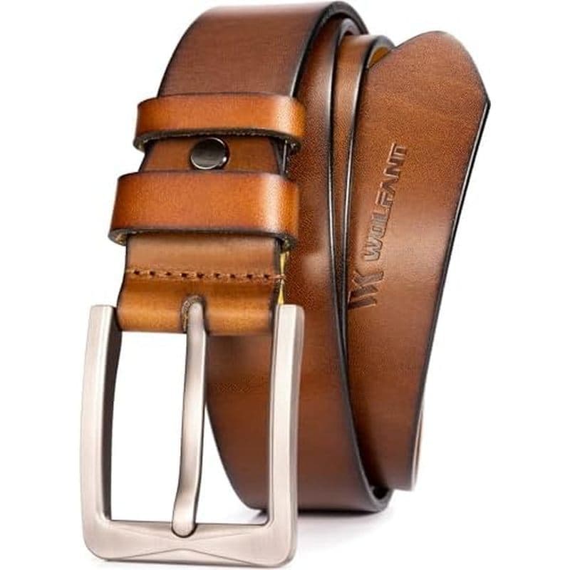 WOLFANT Cinto De Couro De Grão Integral De 1.5 " Para Homens Em Caixa De Presente , Sólido Real 100 % Italiano