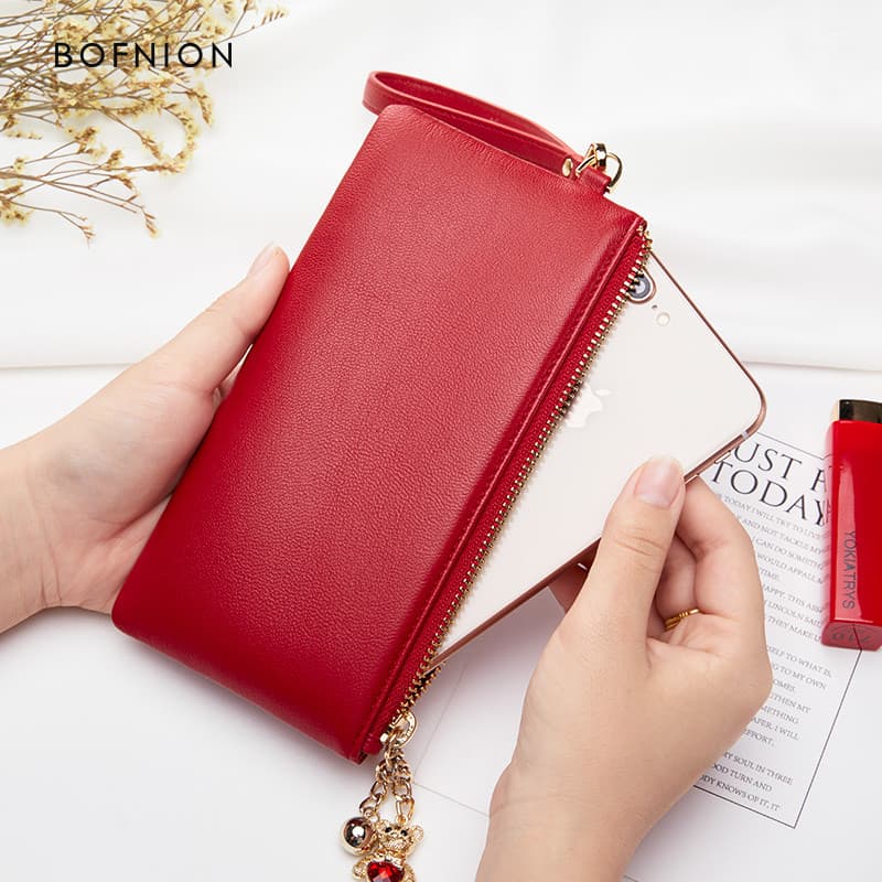Carteira de pele de carneiro feminina bolsa de couro longa feminina pulso portátil pequena bolsa de embreagem pequena pa