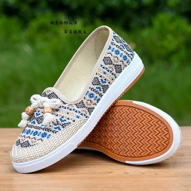 Sapatos de pano de verão feminino respirável estilo fino velho pequim sapatos de pano feminino único novo estilo sola ma