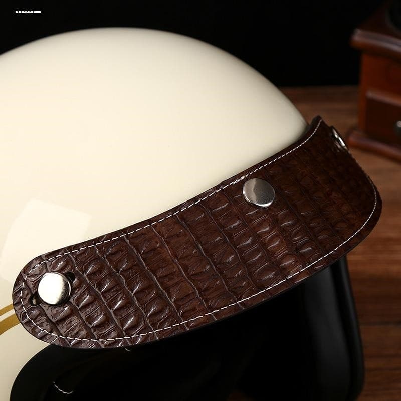 Capacete vintage com fivela de aba de couro, meio capacete, aba de couro, acessórios de aba de capacete vintage