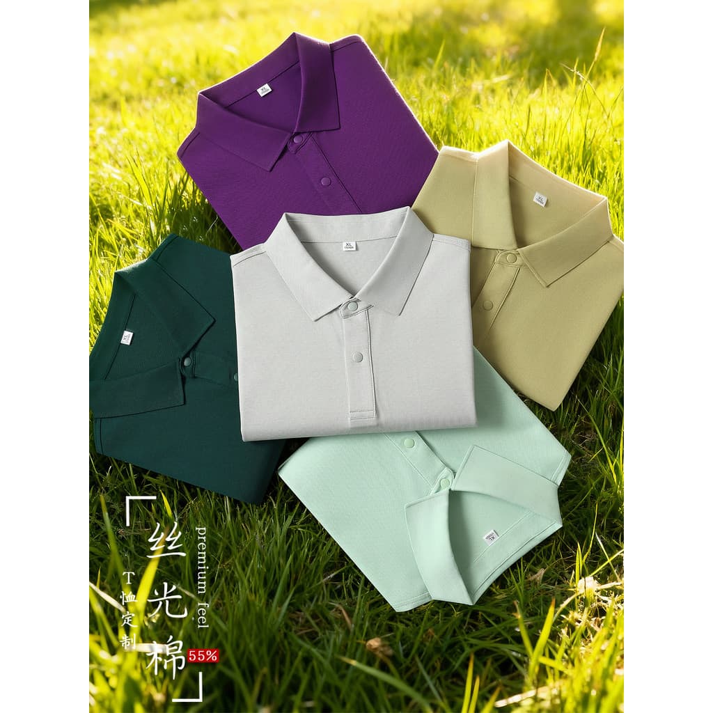 Camiseta de trabalho de algodão mercerizado de manga curta novo estilo verão lapela polo cor sólida absorvente de suor