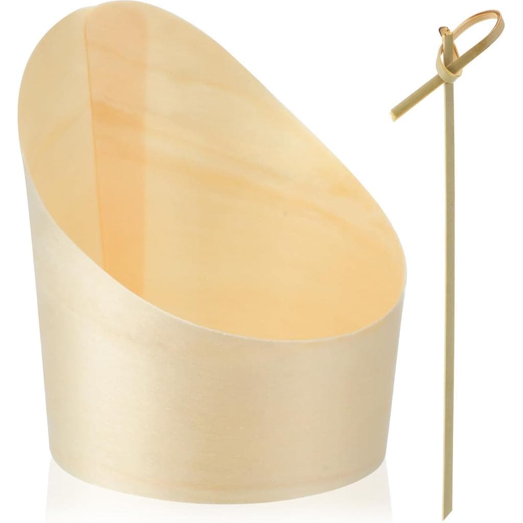 50 unidades de copos de sobremesa de madeira inclinados de 4oz, copos descartáveis para degustação de aperitivos, queijo