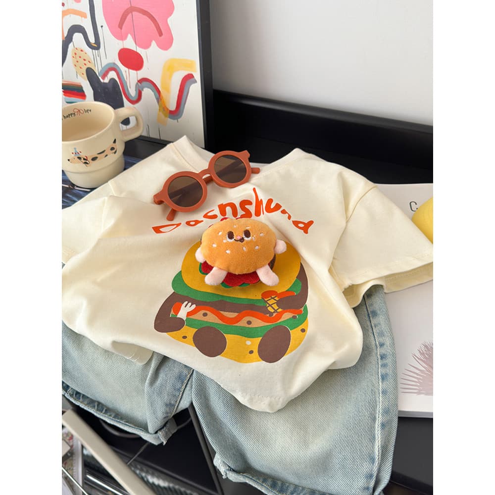 Feminino. Boneca tridimensional infantil camiseta de manga curta vestido de verão 2025 novo estilo solto coreano desenho