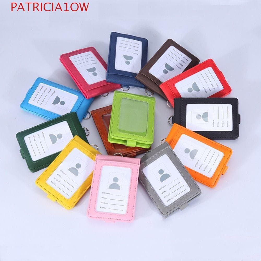 PATRICIA1OW Porta-Cartões De Trabalho , Crachá De Couro PU De Cor Sólida , Com Capa Para Cartão De Identificação Cordão