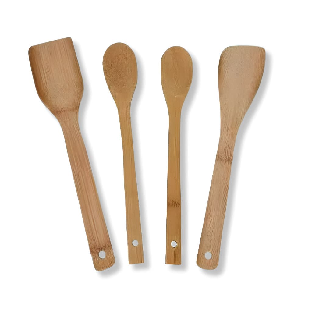 Kit 4 Colheres de Bambu Natural Espátula Utensílios para Cozinha Ecológico