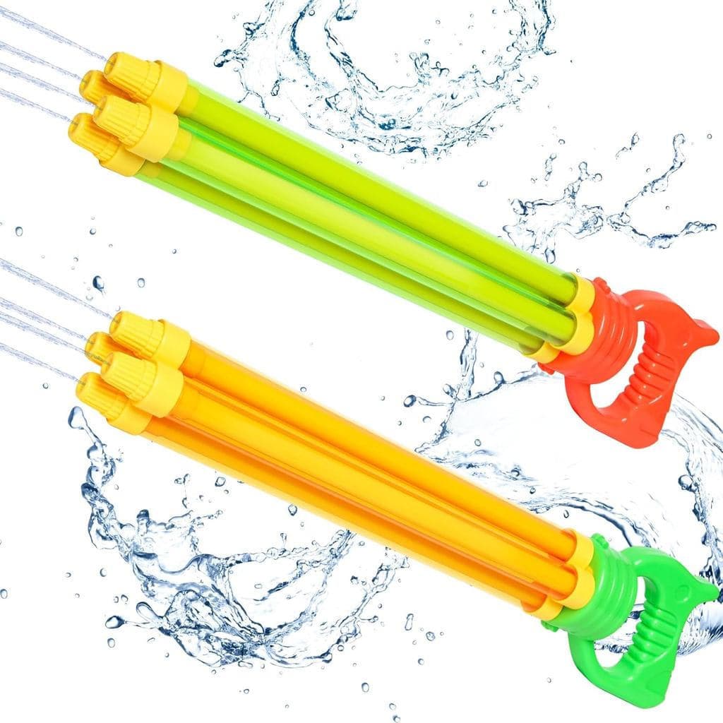Pistola de água de duplo bico para crianças e adultos, quatro bicos para disparos de longo alcance, brinquedo de piscina