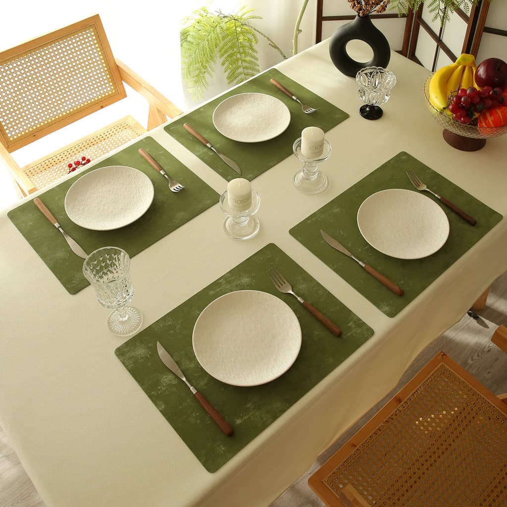 Placemat De Couro De Veludo Dupla Face Francês Retro Almofada De Isolamento Térmico Imitação De Mesa De Seda