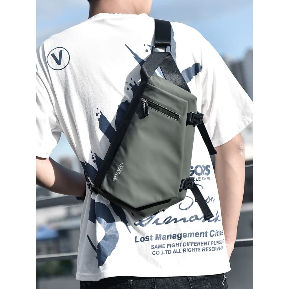 Bolsa de peito masculina bolsa mensageiro bolsa de ombro masculina na moda pequena função japonês novo estilo Casual dup