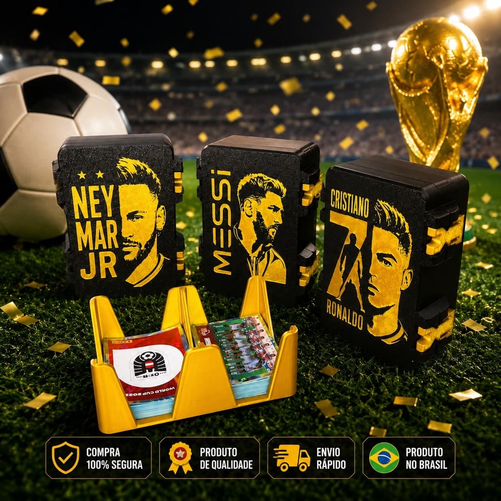 Porta Cards Futebol Personalizado Organizador Figurinhas Colecionáveis Da Copa 2026 Com Neymar Messi Cristiano Ronaldo