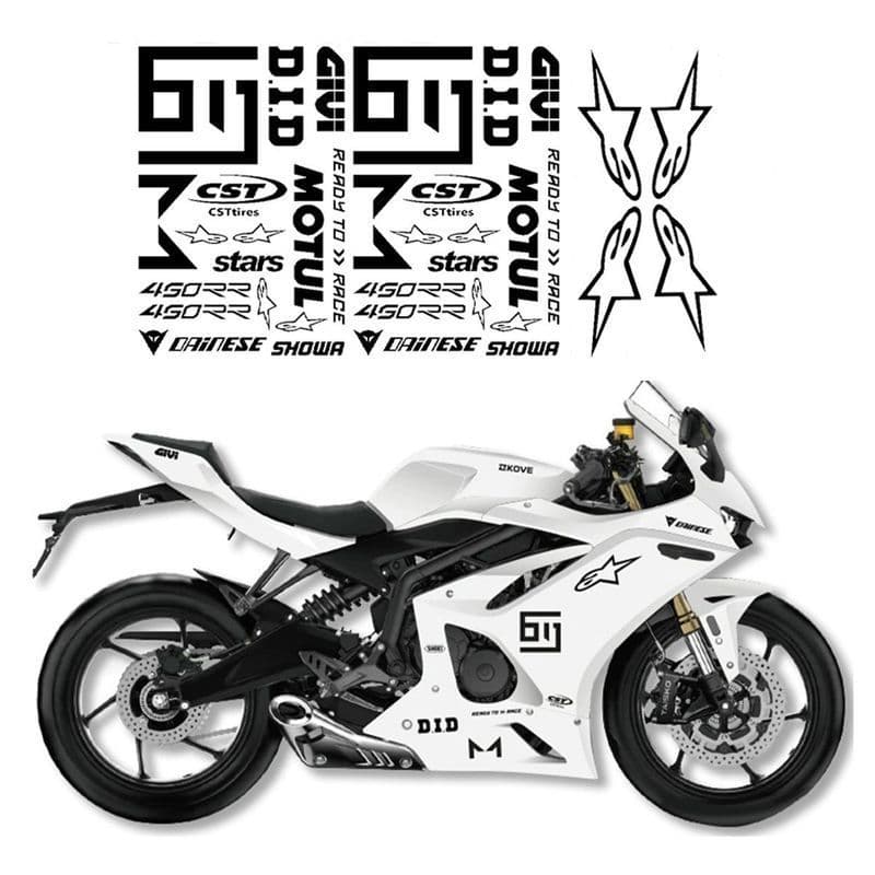 Kit Adesivo Kove 450RR Racing Impermeável Personalizado para Carenagem Decoração de Moto