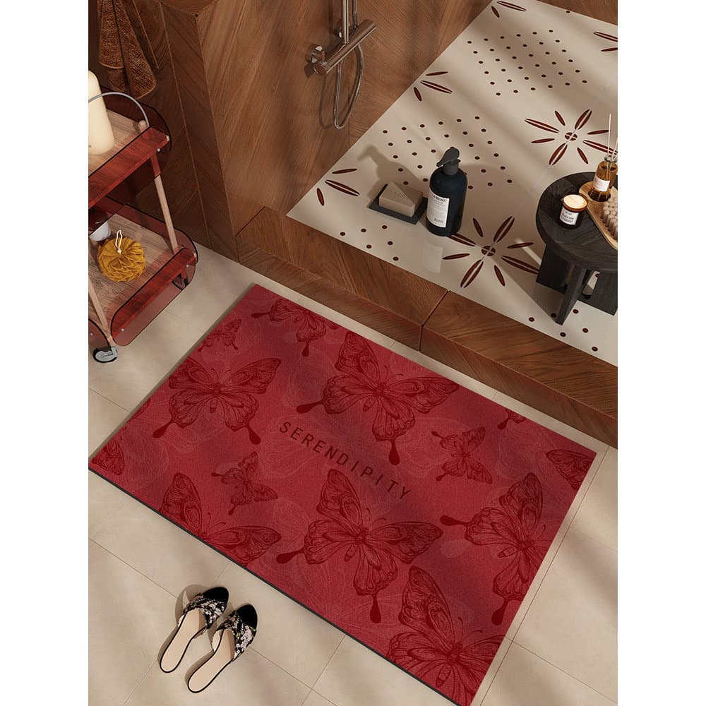 Borboleta vermelho tapete de banheiro antiderrapante absorção de água de secagem rápida pé esteira Diatom lama toalete b
