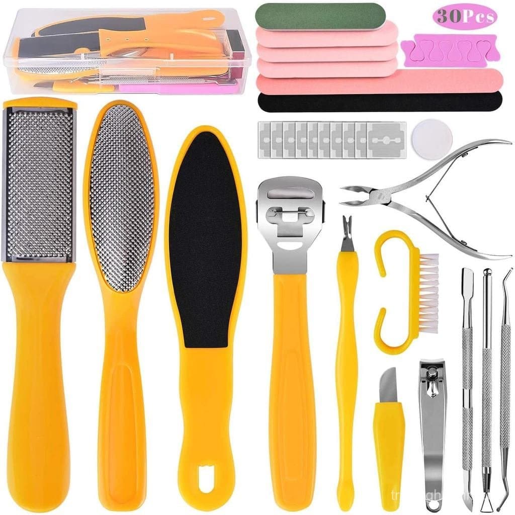 Conjunto de Pedicure com Lixa para os Pés, 30 em 1, Kit de Cuidados para os Pés, Removedor de Pele Dura, Esfoliante para