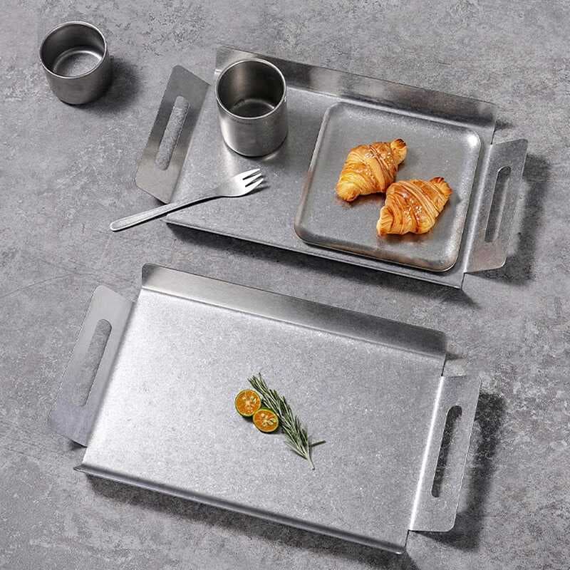 304 aço inoxidável Retro bandeja de floco de neve utensílios de mesa de alto valor restaurante ocidental retangular cria