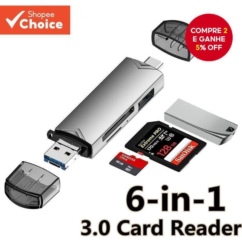 Leitor De Cartão Tipo C 6 Em 1 OTG USB3.0 Micro SD Mini Adaptador TF Para iPhone Android Laptop Office