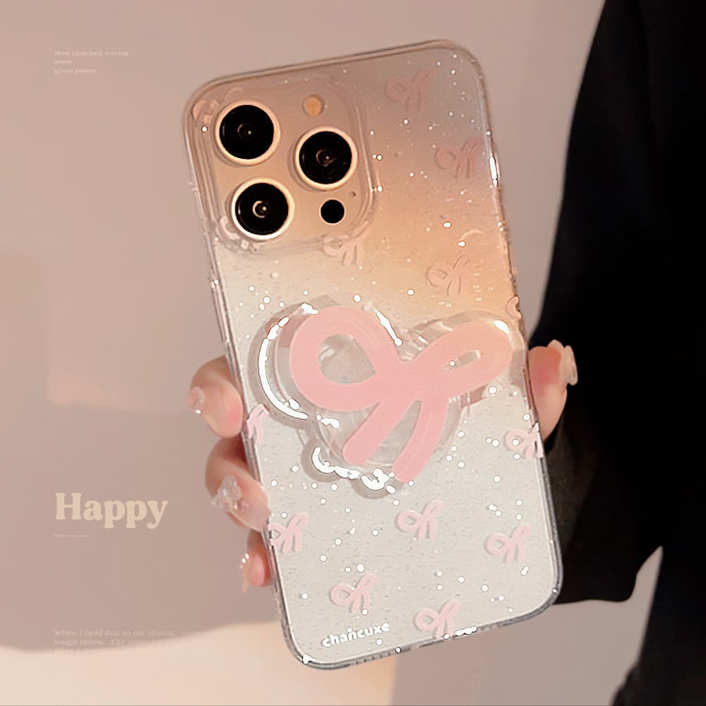 Rosa Bowknot Apple 16 caso de telefone 14 Glitter iphone17promax adequado para 11 suporte rosa 12