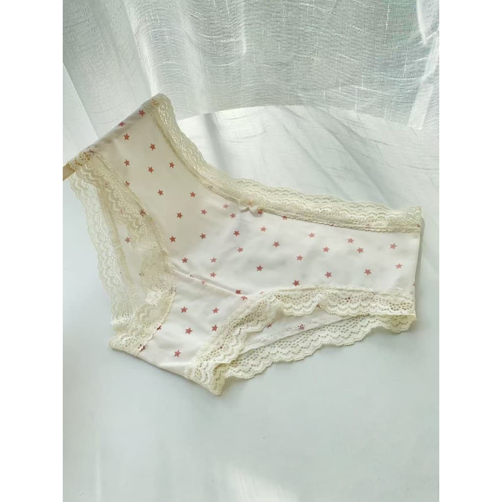 7 peças ganhe 1 grátis pinkgirl pequeno creme fresco branco estrela estampa renda borda leite seda cuecas para meninas