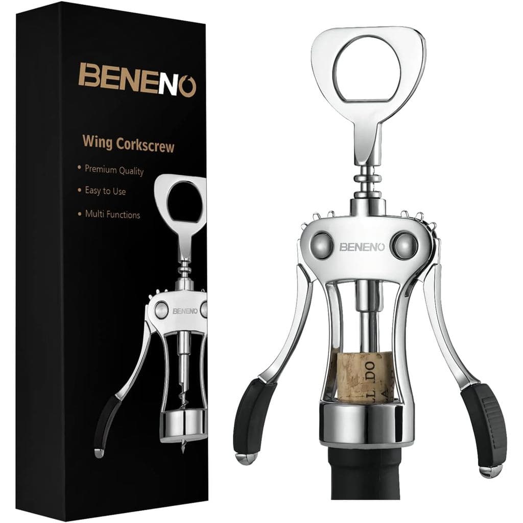 Abridor de Vinho Beneno, Saca-rolhas de Asa Premium em Liga de Zinco com Abridor de Garrafas Multifuncional, Saca-rolhas