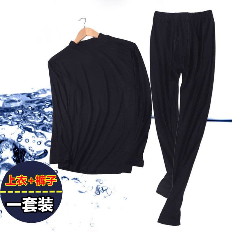 Terno Modal de outono de duas peças masculino meia gola alta camiseta na moda coreano Casual pijamas um conjunto roupas