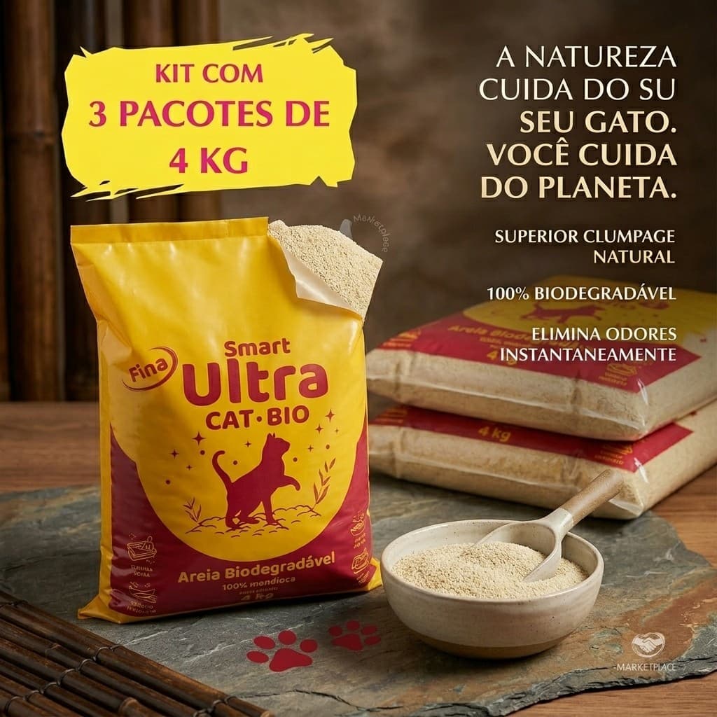 Areia Higiênica Smart Ultra Cat Bio Kit 3x4 kg - Fina