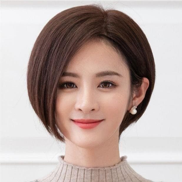 Peruca feminina simulação de cabelo curto cabelo humano fofo rosto reparação Bob cabeça peruca versão coreana meio parci
