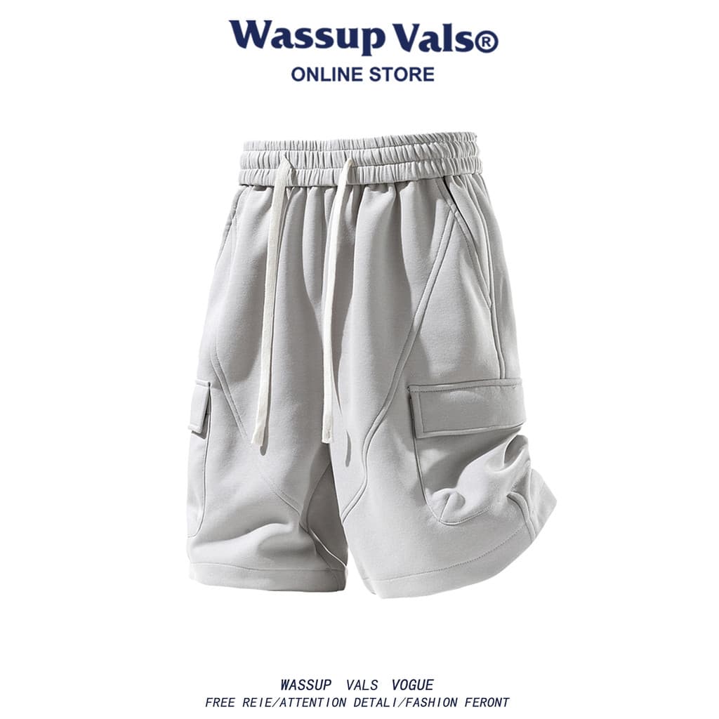 WASSUP VALS Verão Estilo Geral Shorts Casuais Masculino Respirável Solto Casual Multi-bolso Calças de Cinco Pontos Na Mo