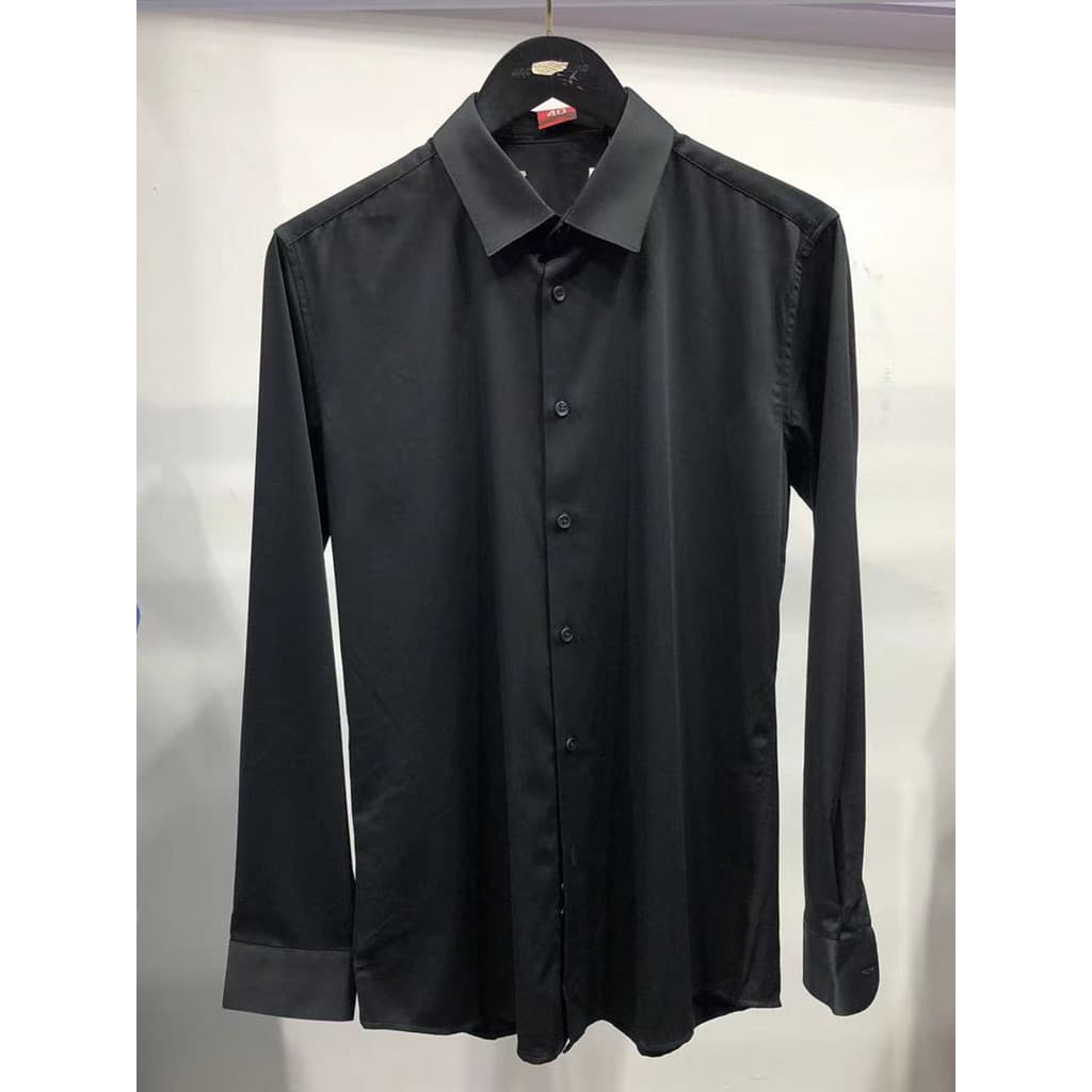 Haijia!Roupas masculinas de marca!Camisa de negócios preta fina de primavera manga comprida Slim fit lapela Stretch cami