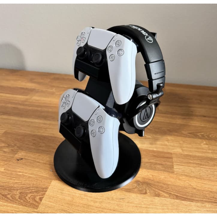 Suporte Gamer 3 em 1 para Headset e 2 Controles Organizador Mesa PS5 Xbox PC Impressão 3D