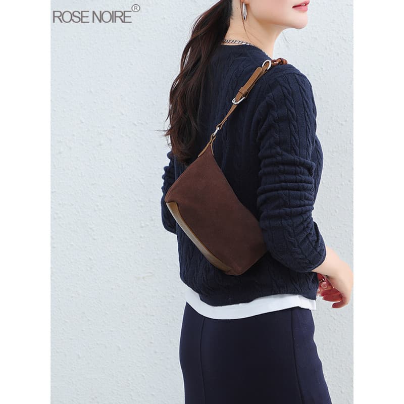 R ROSE NOIRE Início da Primavera Retro Nubuck Couro Axilas Bolsa Bolinho Original Commuter Ombro Bolsa Mensageiro