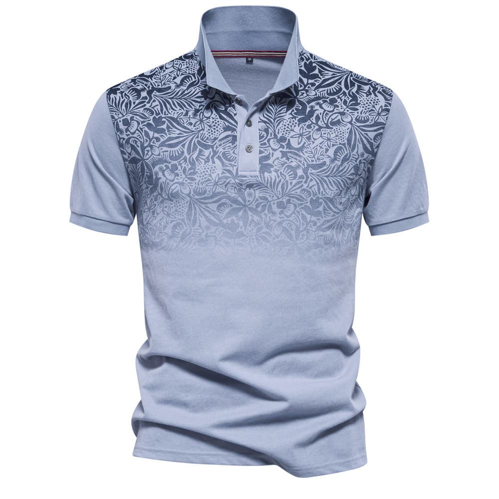 Tamanho europeu impresso camisa polo europeu americano negócios Casual camisa polo masculina lapela gradiente algodão ca
