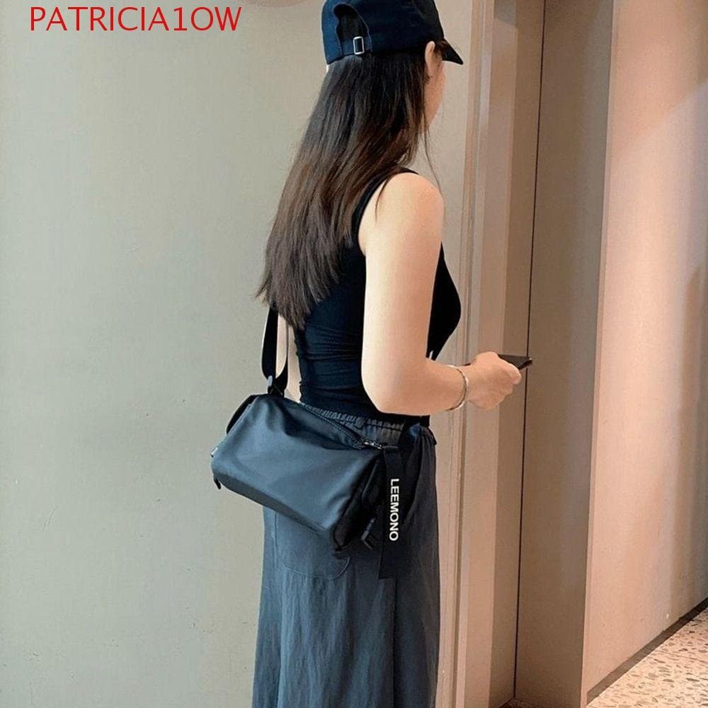 PATRICIA1OW Bolsa Crossbody De Nylon , Cilíndrica Mensageiro Preta Balde Redonda Multifuncional