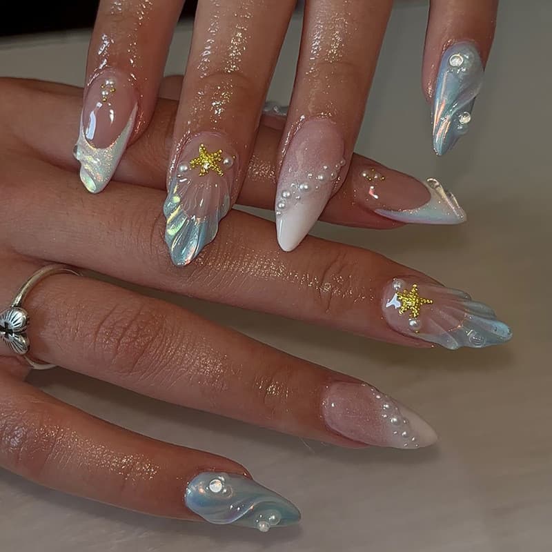 Oceano manicure remendo sereia destacável prego tridimensional escudo vestindo prego estrela manicure remendo estilo dia