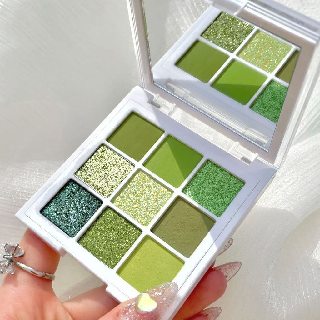 Paleta de sombras de abacate verde completo ~ Sombra verde COS Nove cores Matcha Grama Verde Fosco Pérola Diamante