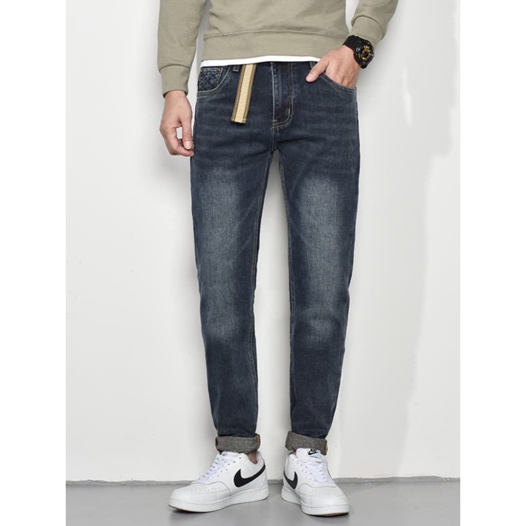 Americano High Street Jeans masculino solto 2023 outono inverno calças retas masculinas casuais All-Match calças comprid