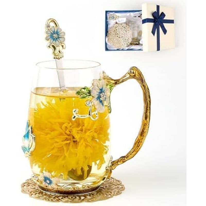 Xícara De Chá De Flores , Caneca De Café Extravagante De Vidro Transparente Rosa Borboleta Com Colher , Caixa De Present