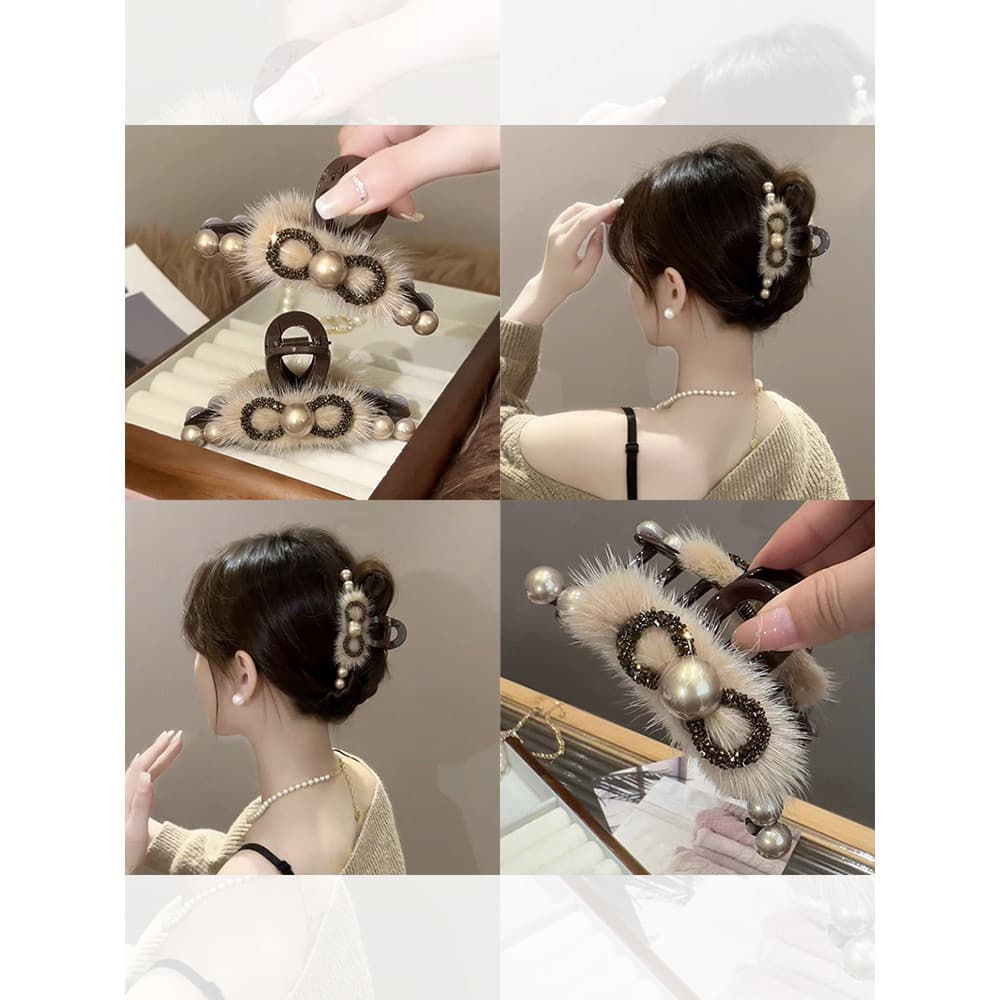 High-End sentir pérola pele braçadeira feminino 2026 novo estilo outono inverno clipe de cabelo de pelúcia cabeça trasei